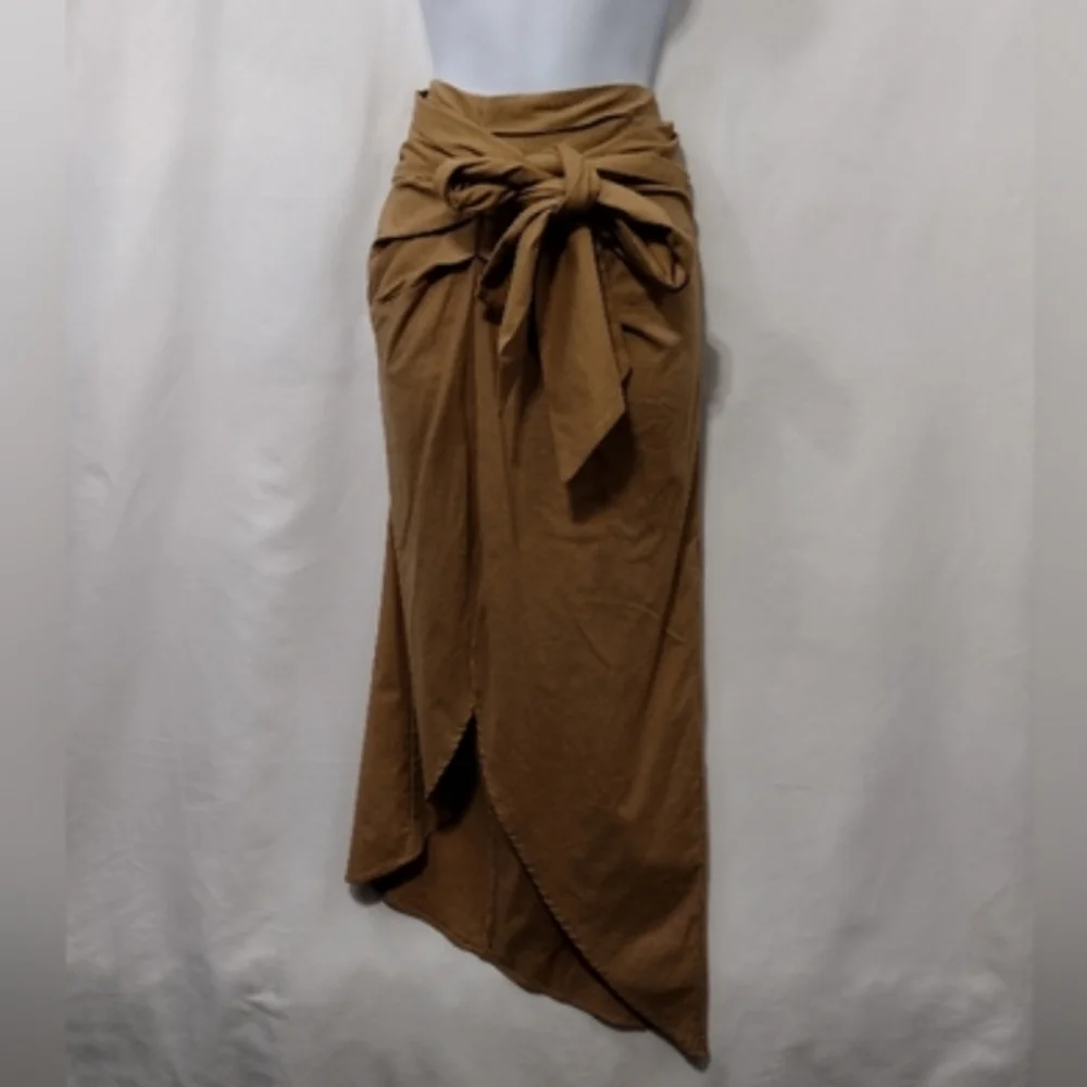 NWT Lulus Linen Blend Wrap Skirt Women's M Tan Retro Y2K 90s Casual Comfy - Picture 1 of 7